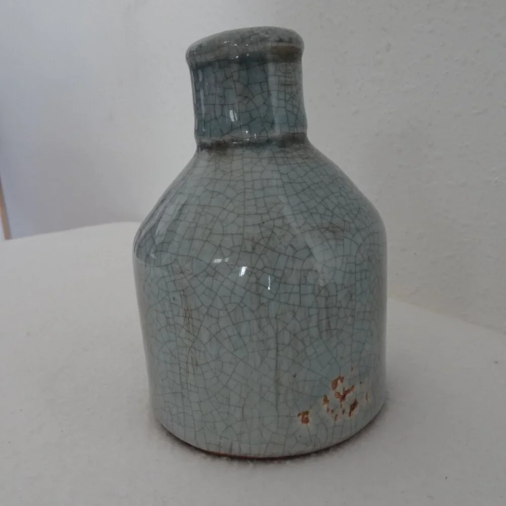 Art Pottery Crackle Glaze Vase Light Blue 2000s Creative Co-Op 6 Inches Tall